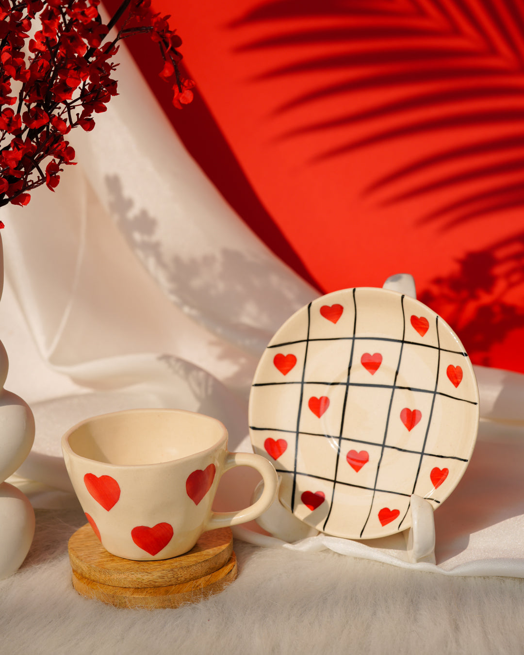 Heart & Homes Handcrafted Ceramic Cup & Saucer Set – Love Grid Collection