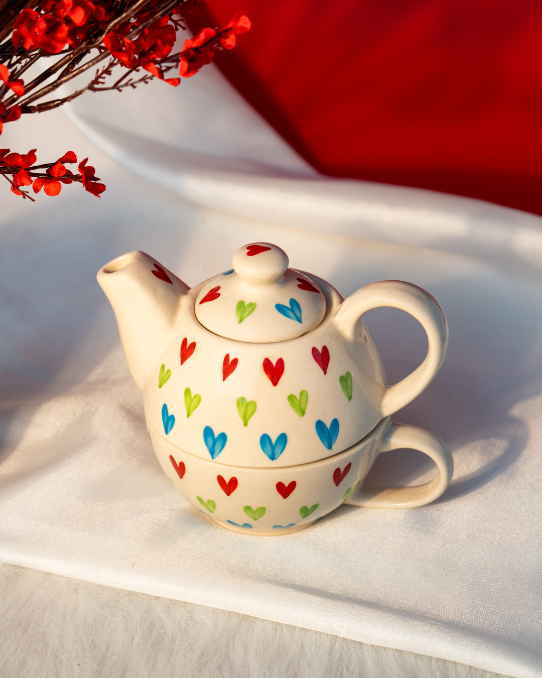 Heart and Homes Handcrafted Ceramic Tea Set - Combo (Kettle & Cup Duo)