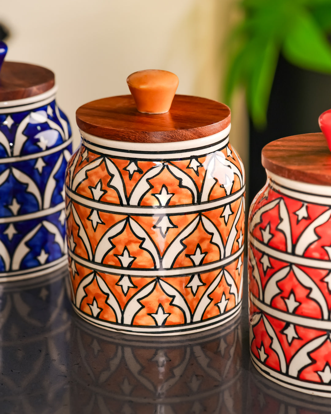 Heart and Homes Royal Mughal Hand painted Ceramic Storage Jar - 500ml