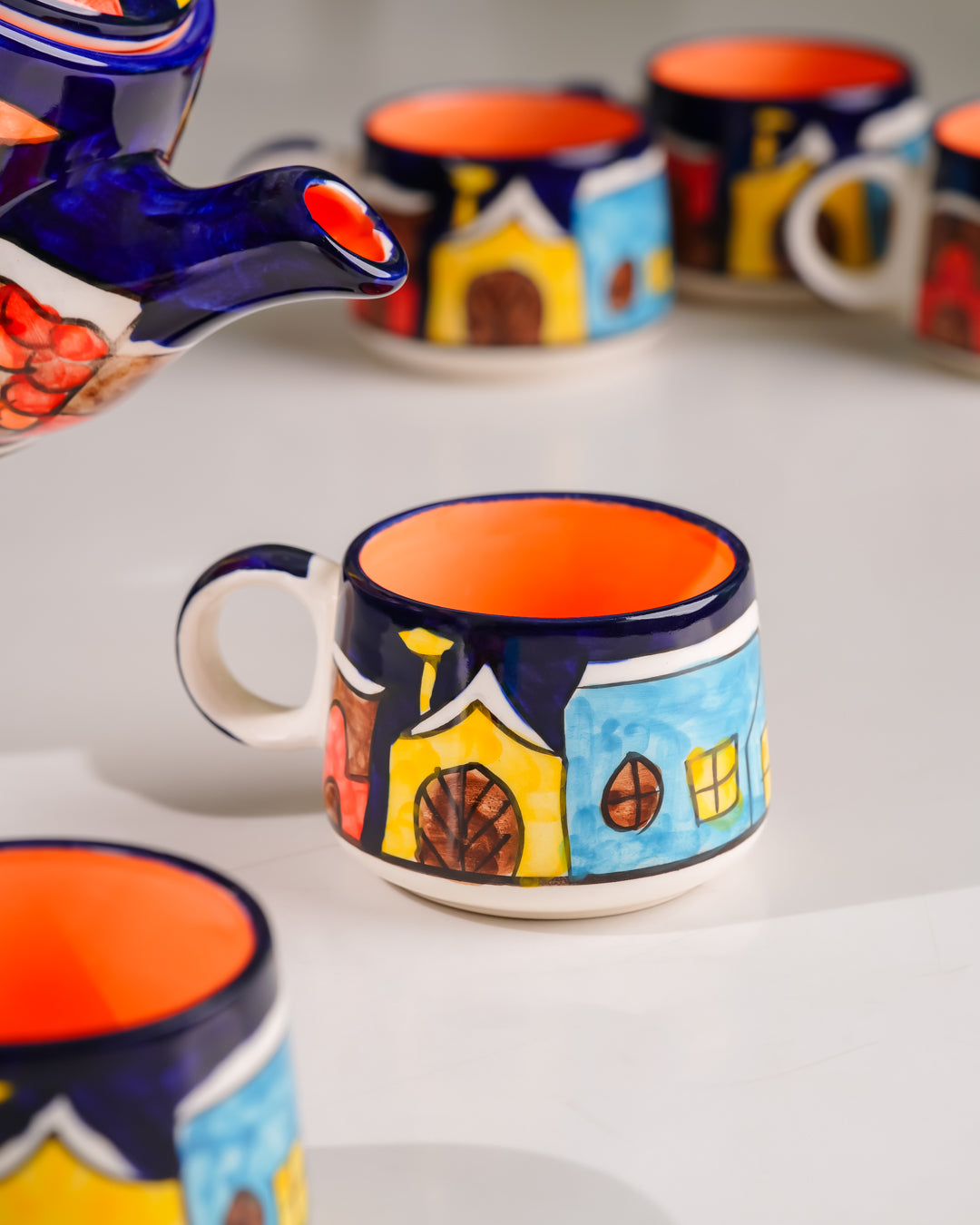 Heart and Homes Timeless Brew Ceramic Tea Set – 6 Cups & 1 Kettle