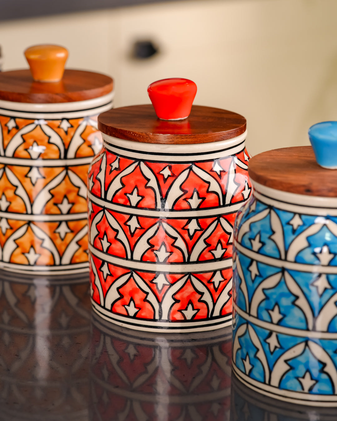 Heart and Homes Royal Mughal Hand painted Ceramic Storage Jar - 500ml