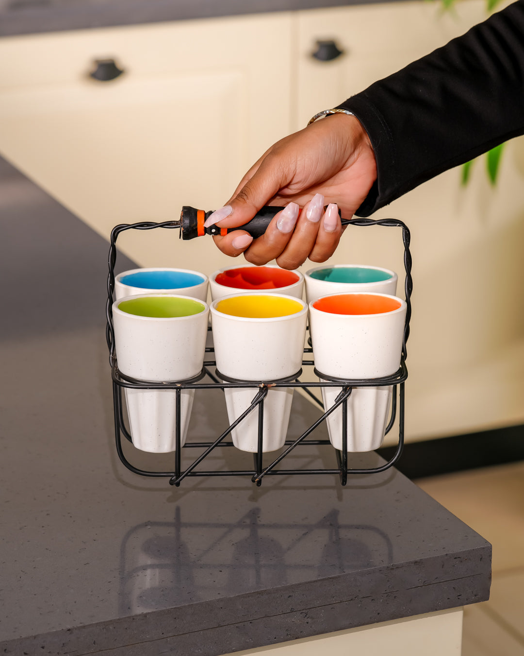 Heart & Homes Heritage Mitti Rang Ceramic Chai Glass Set with Wooden Holder – 7-Piece Set