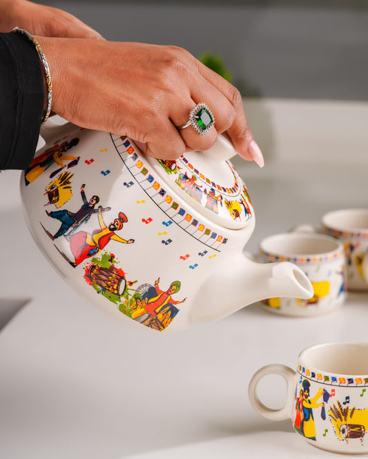 Heart and Homes Timeless Brew Ceramic Tea Set – 6 Cups & 1 Kettle